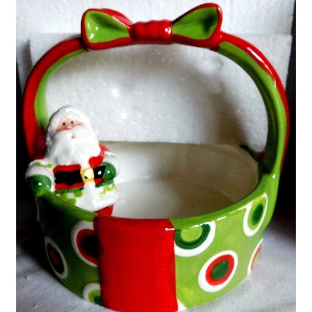 Fitz & Floyd HOLIDAY CHEER Santa Claus Collectible Basket Ceramic Retired